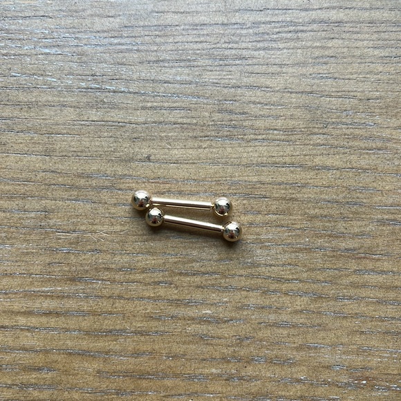2x solid 14k gold 12g 1/2" barbell nipple rings (set of two rings) - Picture 2 of 3